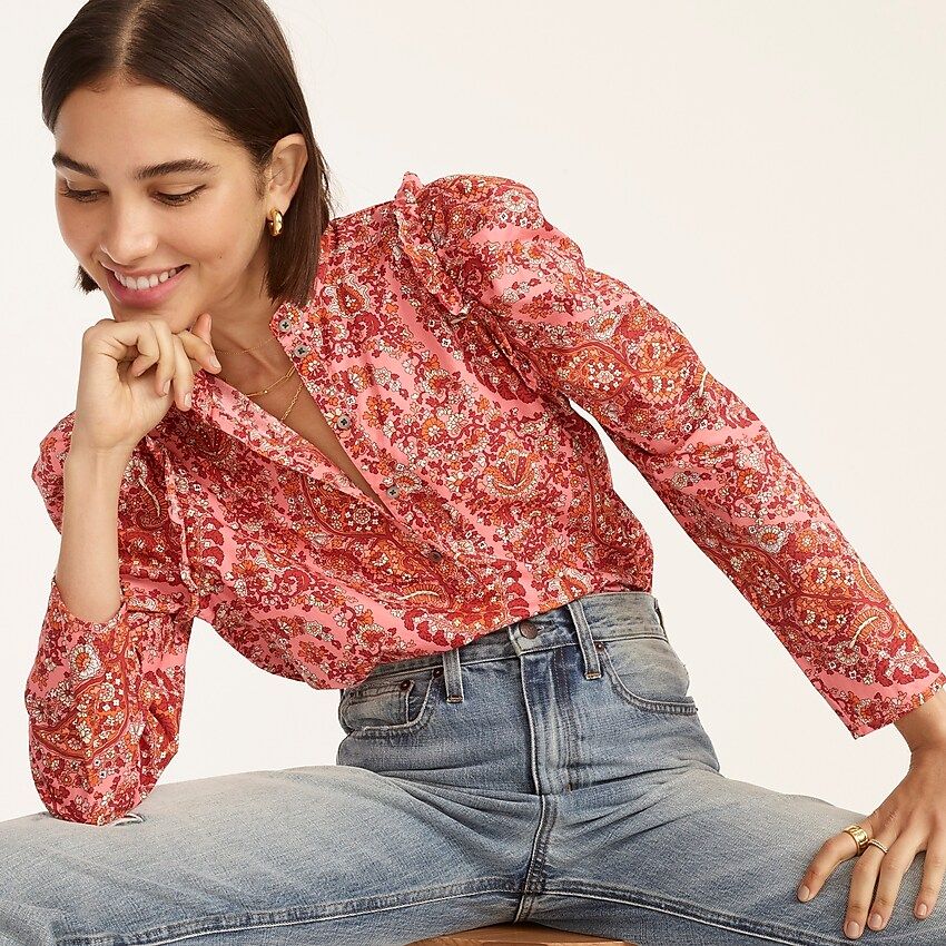 Puff-sleeve top in oversized paisley | J.Crew US