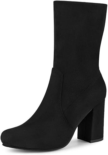 Allegra K Women's Rounded Toe Block Heel Foldable Ankle Boots | Amazon (US)