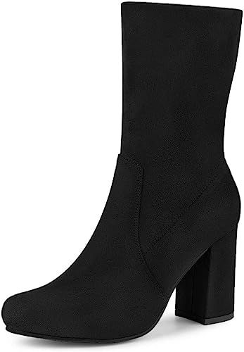 Allegra K Women's Rounded Toe Block Heel Foldable Ankle Boots | Amazon (US)