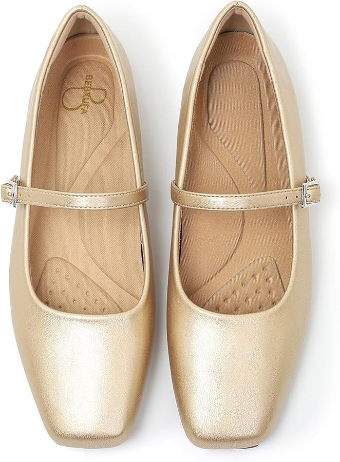 Women's Square Toe Mary Jane Ballet Flats Shoes with Adjustable Strap, Slip On Comfortable Work F... | Amazon (US)