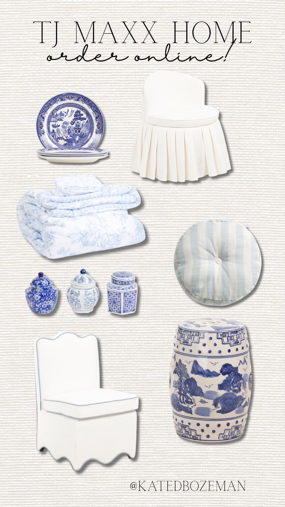 TJ Maxx Home, blue and white decor, grandmillennial style, cottagecore home, chinoiserie decor, affordable home decor, neutral home, classic home decor, bedroom decor, living room decor, throw blanket, decorative jars, ceramic stool, accent chair, home finds, budget friendly decor, online home shopping

#LTKSaleAlert #LTKHome #LTKSeasonal