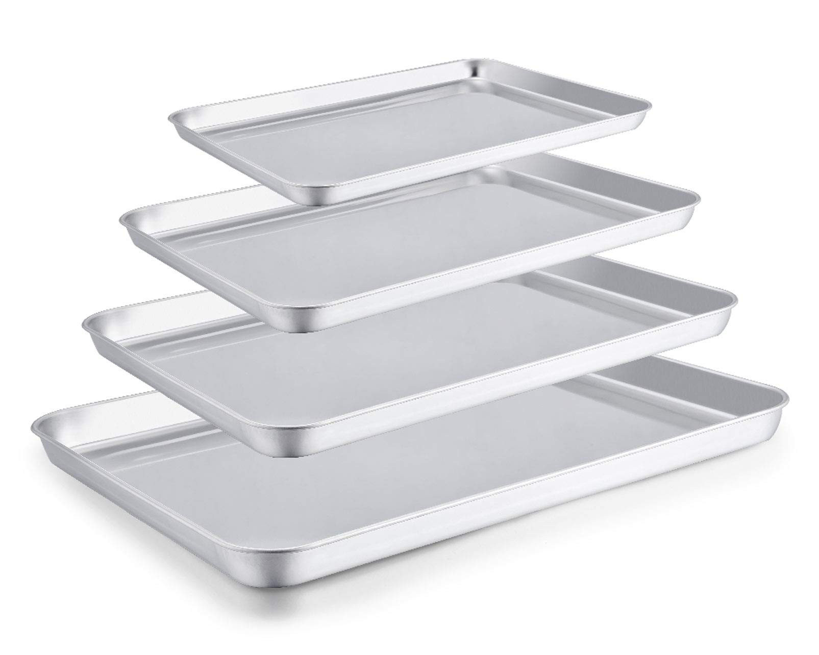 TeamFar Baking Sheet Set of 4, Stainless Steel Baking Pan Tray Cookie Sheet, Non Toxic & Healthy,... | Amazon (US)