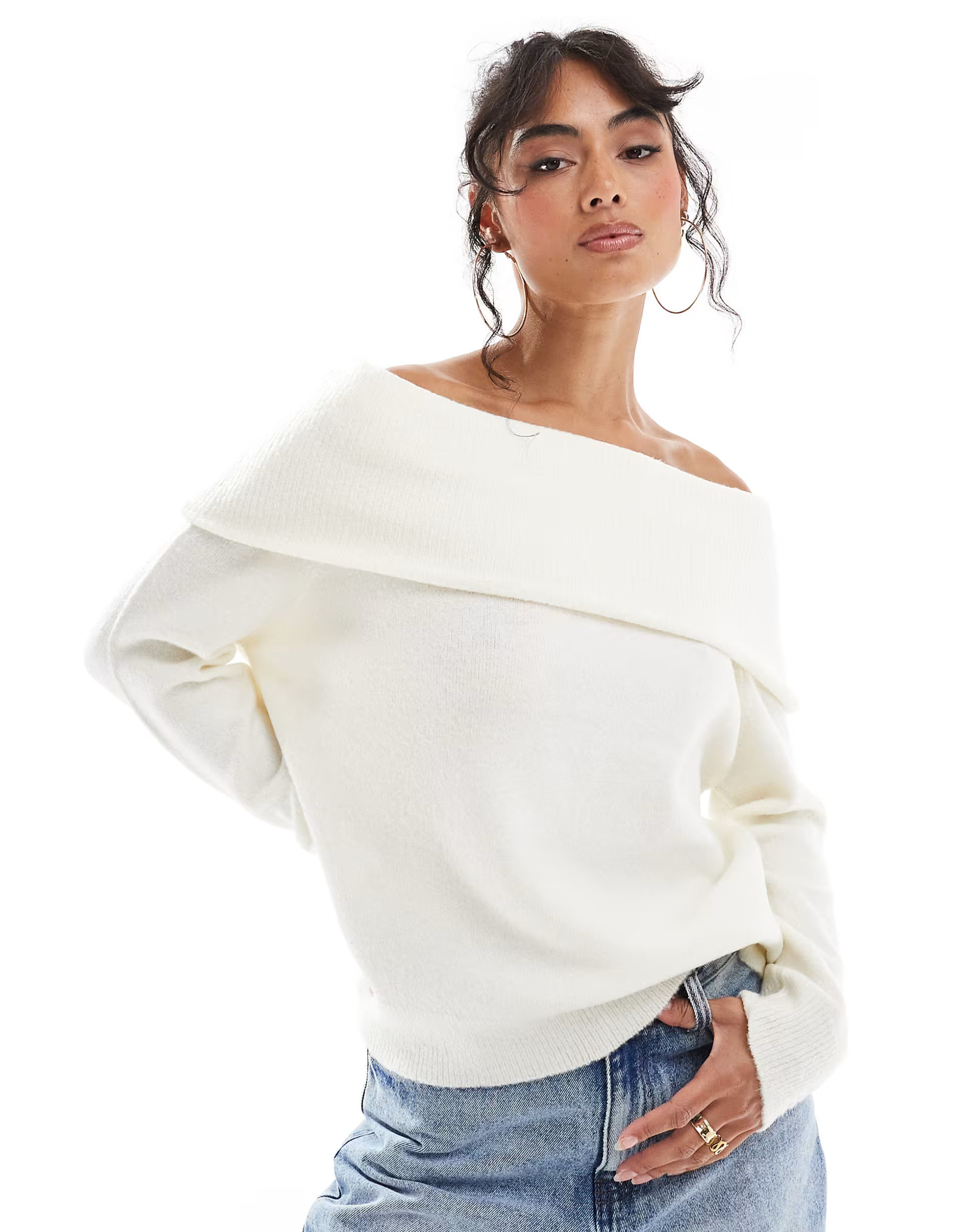 Brave Soul knitted bardot jumper in white | ASOS | ASOS (Global)