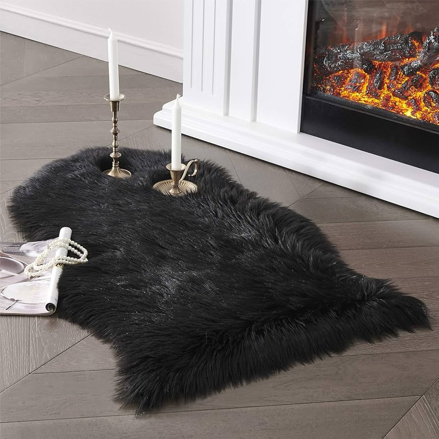 SERISSA Soft Faux Sheepskin Fur Rug Black Fluffy Area Rug Shag Rug Carpets for Bedroom Floor Livi... | Amazon (US)
