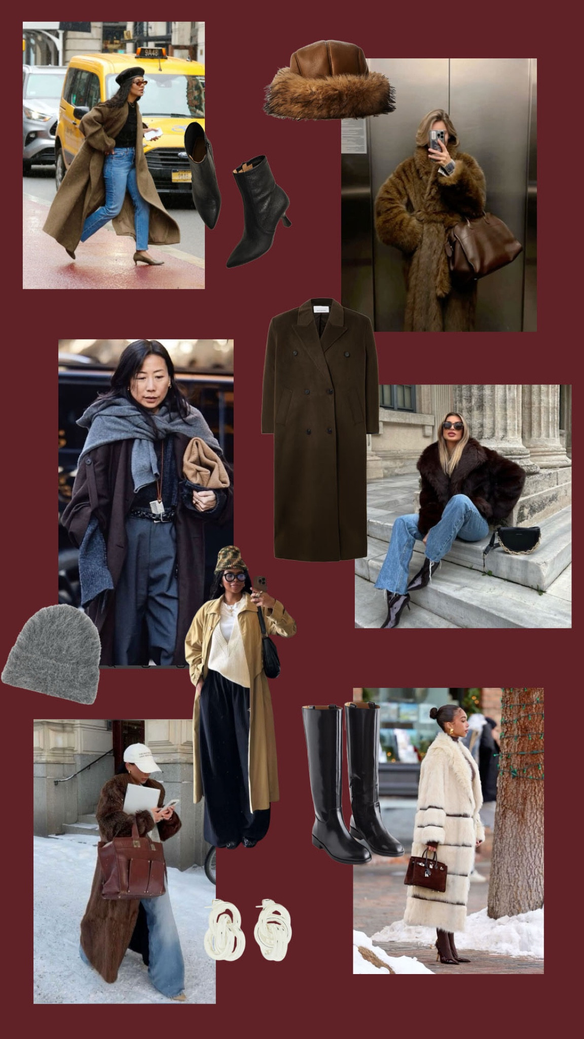 A City Winter Mood. Oversized, interesting textures, layers of deep browns, charcoals, black and burgundy. Have fun with it, you can’t go wrong. 

Winter style
Winter outfit
Winter fashion
Mob wife 
Fur
Faux fur
Chic style
City style
New York 
Night out
Date night 

#LTKParties #LTKStyleTip #LTKSeasonal