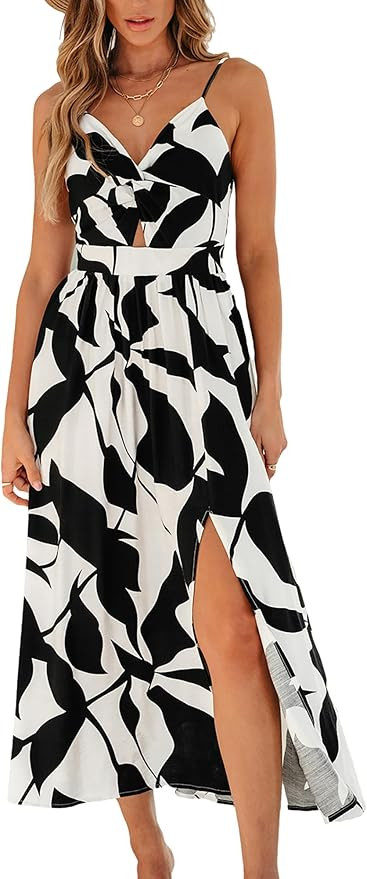 CUPSHE Women's Maxi Dress Floral Print Twisted V Neck Sleeveless Long Dress Summer Casual Dress | Amazon (US)