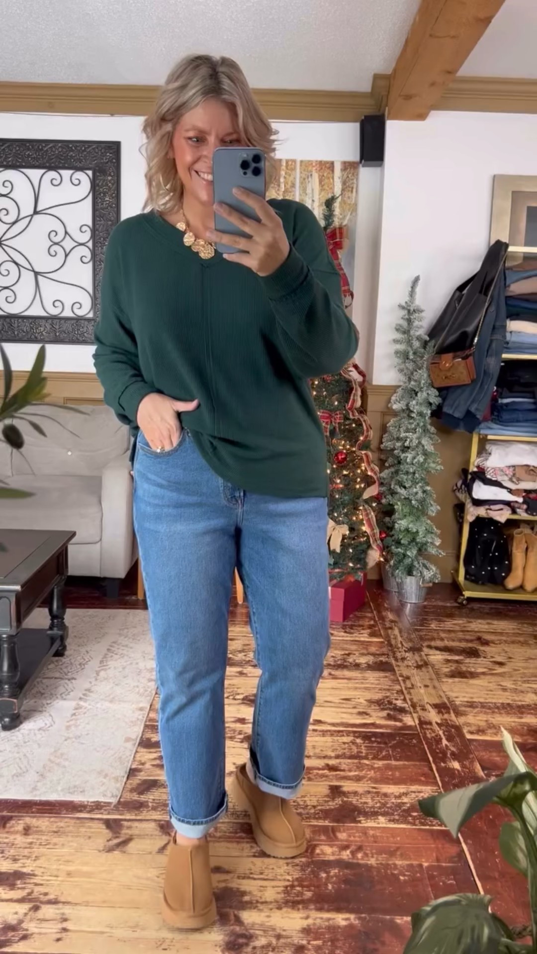 Casual winter outfit idea; size large in top and 14 in jeans 

#LTKOver40 #LTKMidsize #LTKFindsUnder50