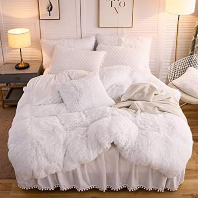 LIFEREVO Luxury Plush Shaggy Duvet Cover Set (1 Faux Fur Duvet Cover + 2 Pompoms Fringe Pillow Sh... | Amazon (US)
