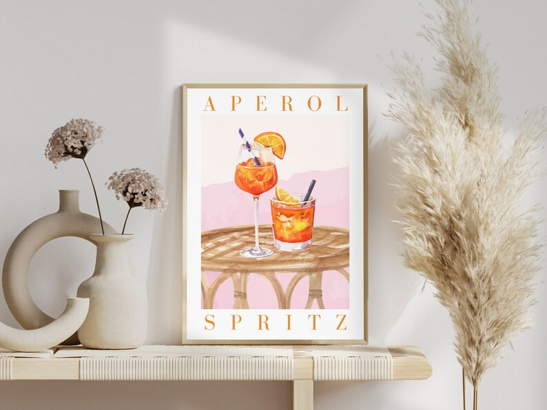 Home Bar Cart Prints, Alcohol Bar Cart Decor, Aperol spritz Cocktail Printable Wall Art, Fruit Ma... | Etsy (US)