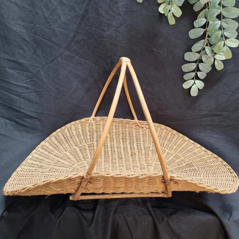 VTG Extra Large Wicker Gathering Basket Flower Herb Floral Blonde Handle Rattan | Etsy (US)