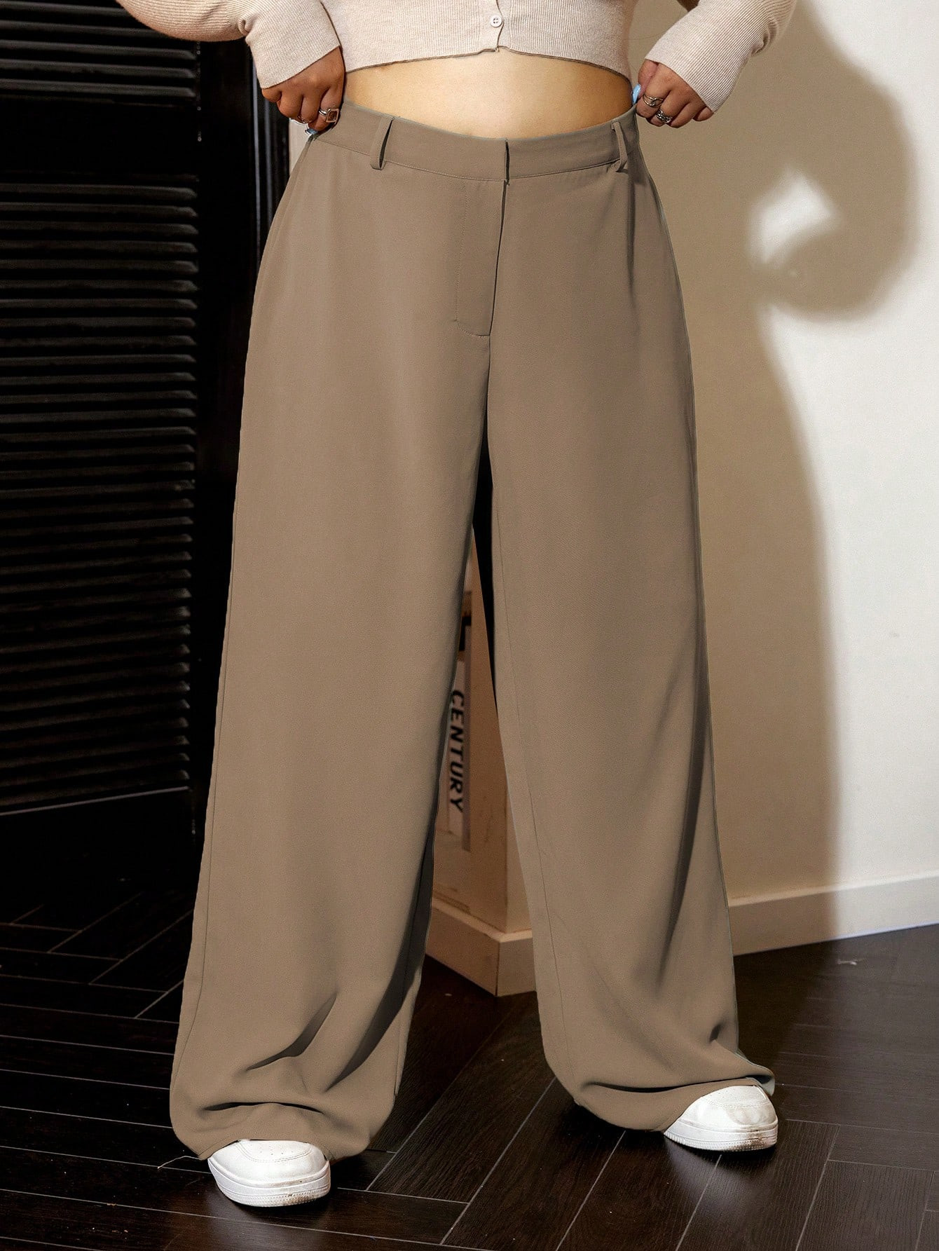 SHEIN Muchic Plus Solid High Waist Wide Leg Suit Pants | SHEIN