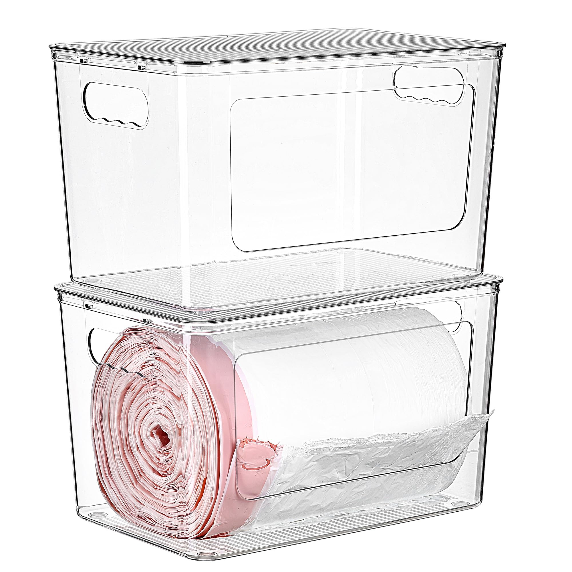 Vtopmart 2 Pack Trash Bag Holder, Stackable Garbage Bag Dispenser for 13/30/33 Gallon Bags, Clear... | Amazon (US)