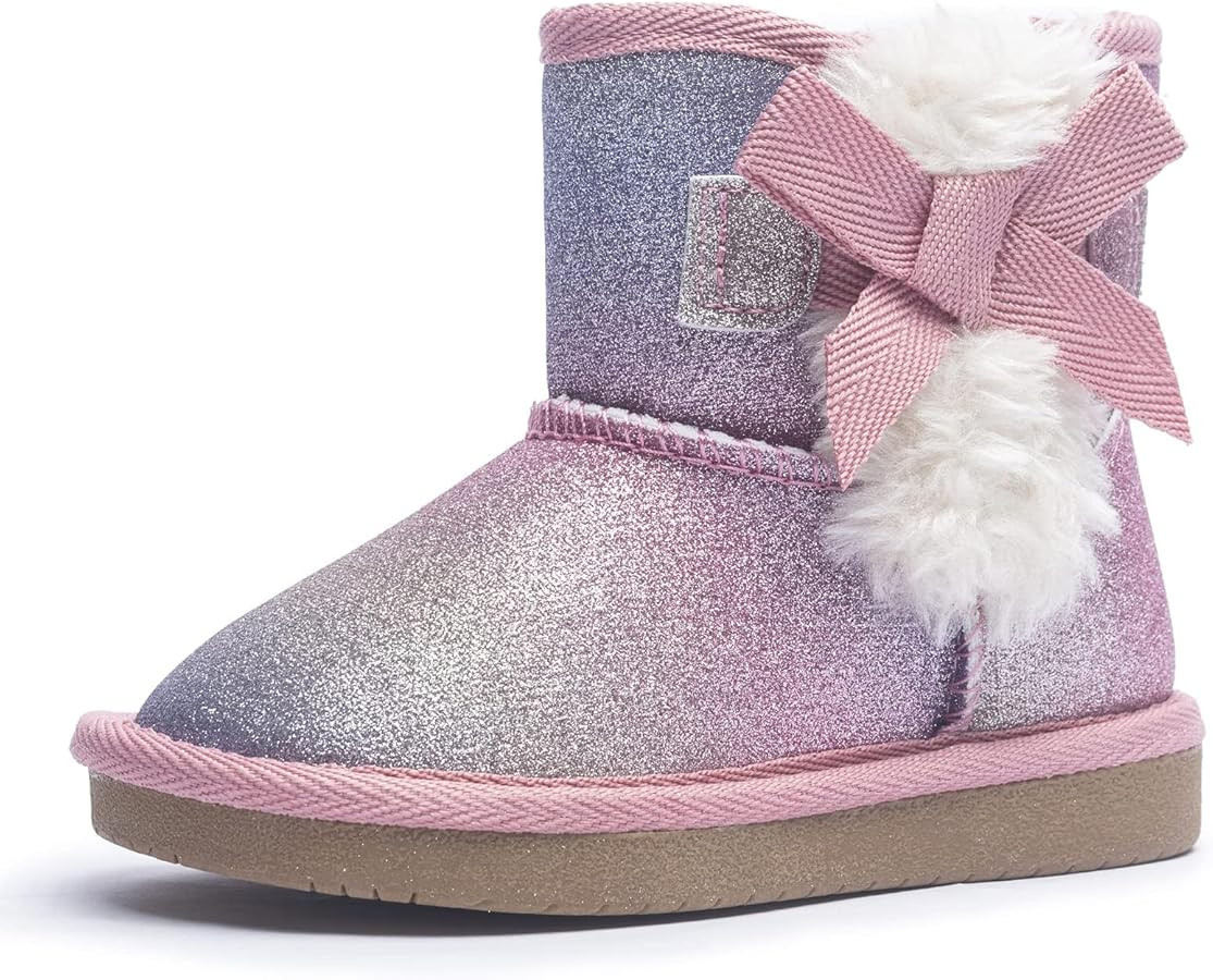 KRABOR Toddlers/Little Girls Boots,Glitter Warm Winter Snow Shoes with Cotton Lining and Cute Bow | Amazon (US)