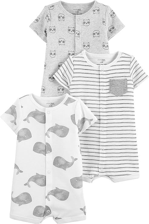 Simple Joys by Carter's Unisex Babies' Snap-Up Rompers, Pack of 3 | Amazon (US)
