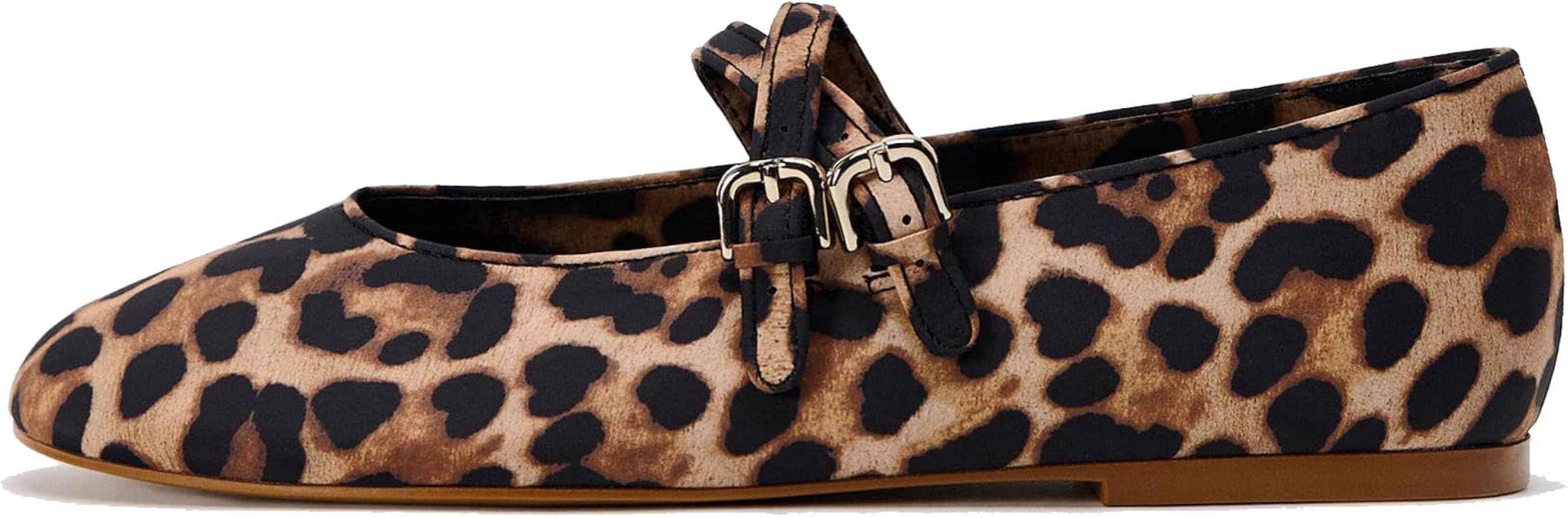 Womens Leopard Print Ballet Flats Round Toe Double Strap Casual Ballerina Shoes Comfortable Red M... | Amazon (US)