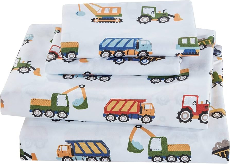 MK Home 3pc Crib Sheet Set Teens/Boys Construction Trucks Tractors Blue Red Yellow New | Amazon (US)