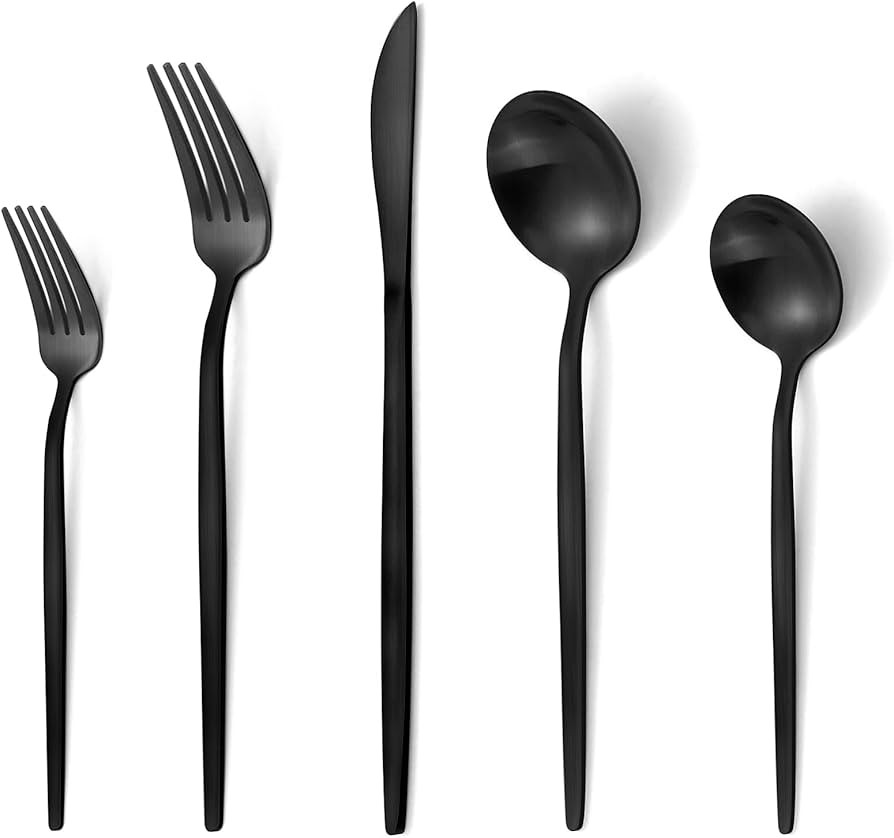 Matte Black Silverware Set, VANVRO 20-Piece Stainless Steel Flatware Set, Satin Finish tableware ... | Amazon (US)
