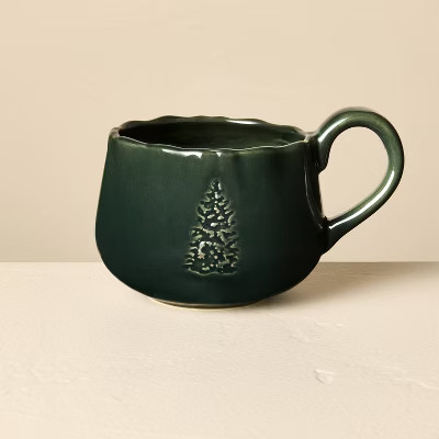 13.5oz Stoneware Debossed Tree Holiday Mug Green - Hearth & Hand™ with Magnolia | Target