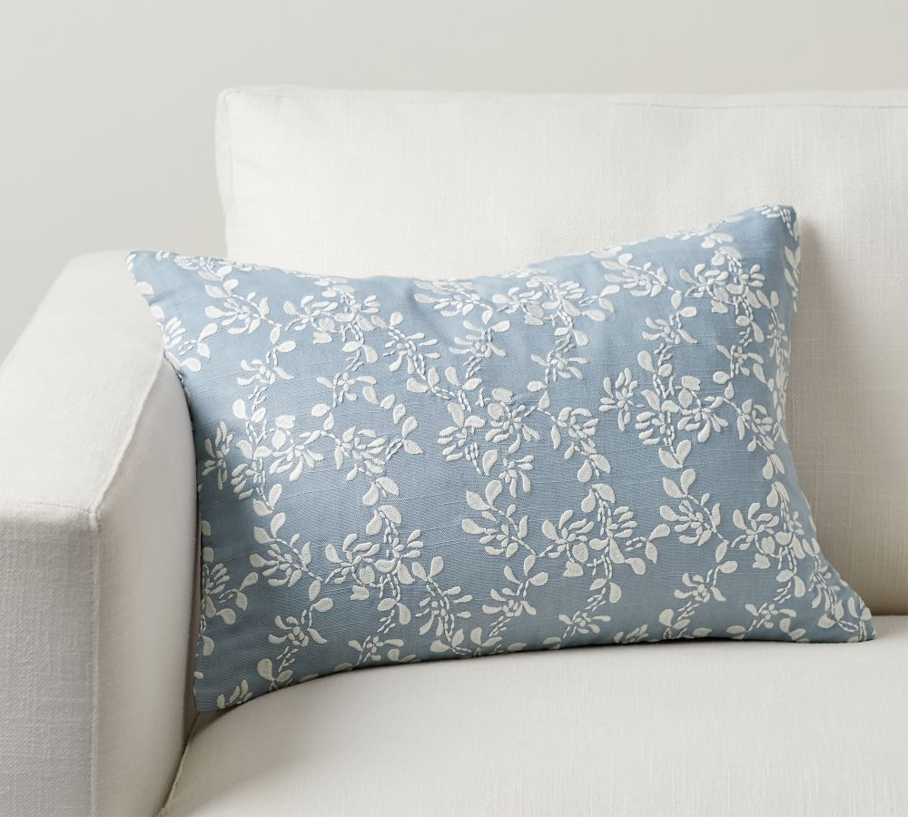 Julia Berolzheimer Flora Embroidered Pillow Cover, 14&amp;quot; x 20&amp;quot;, Blue Multi | Pottery Barn (US)