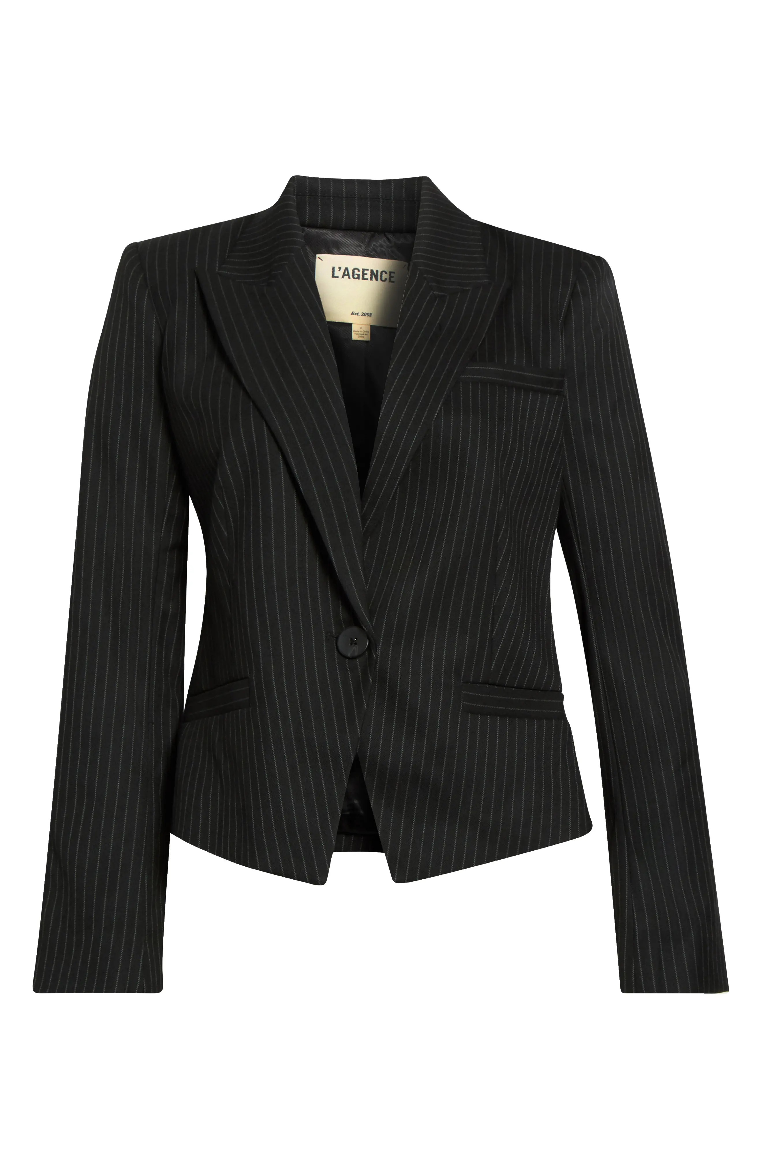 L'AGENCE Misa Pinstripe Single Breasted Blazer in Black/grey Pinstripe at Nordstrom, Size 4 | Nordstrom