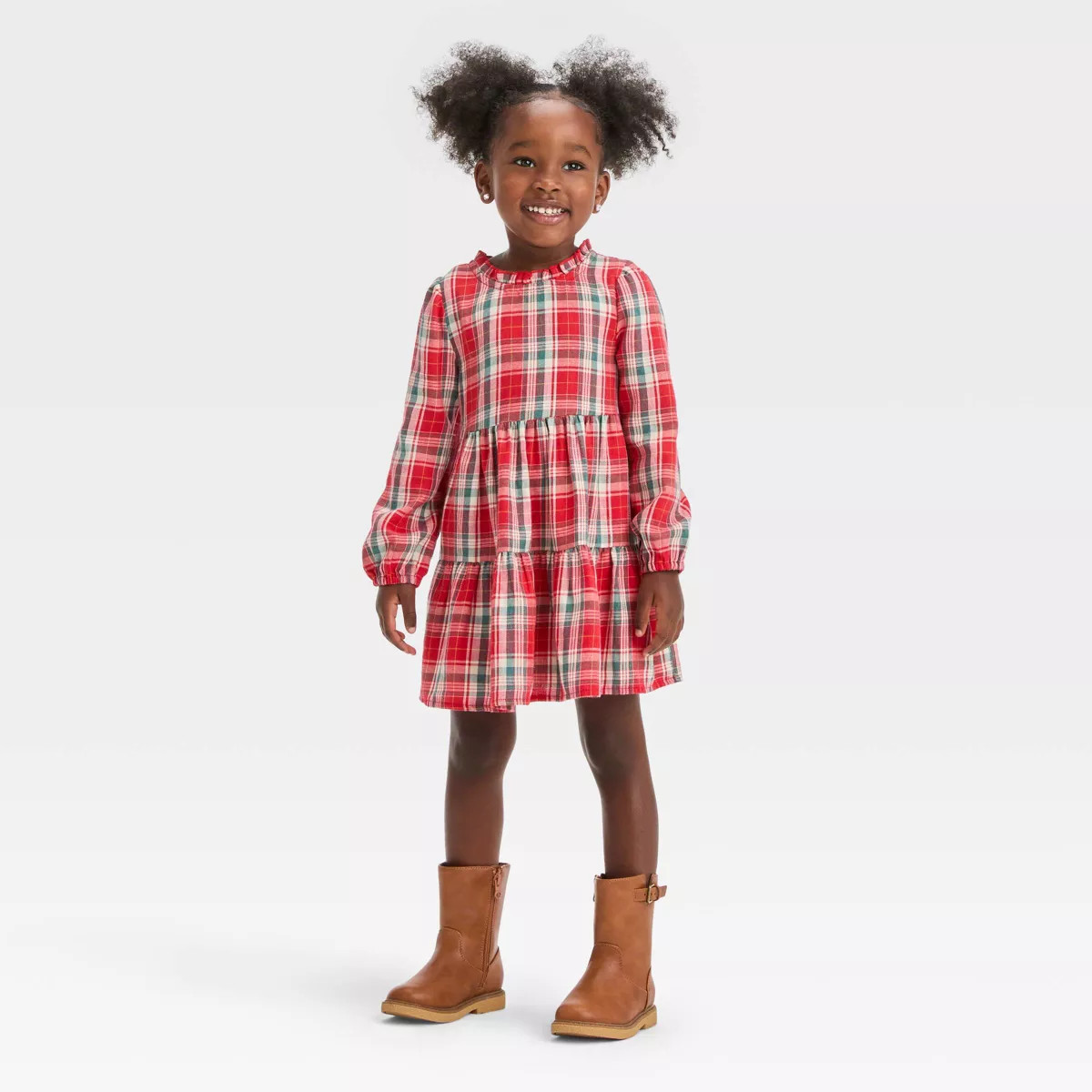 Toddler Girls' Plaid Long Sleeve Dress - Cat & Jack™ | Target