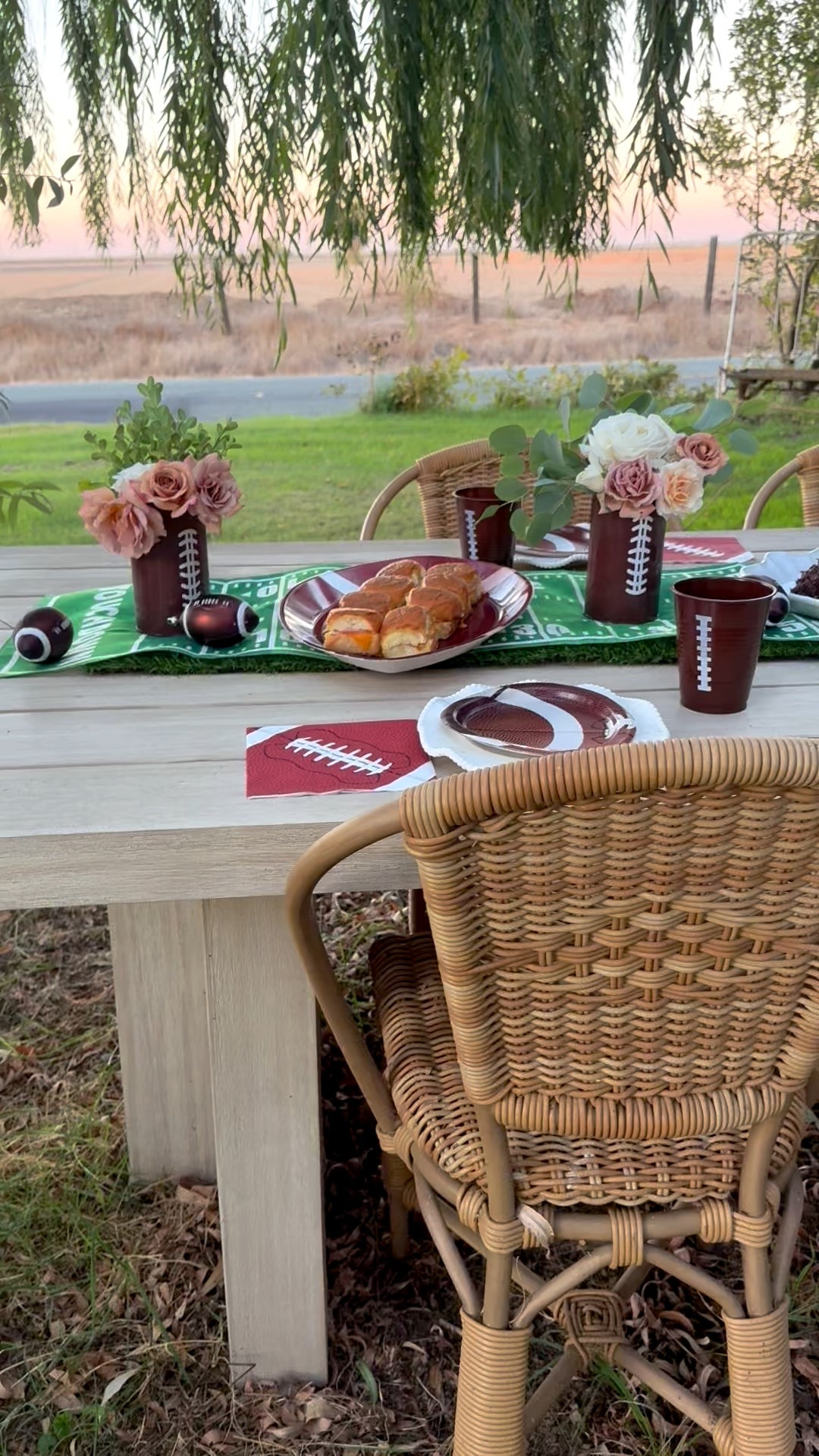 My Super Bowl winning tablescale is classic, beautiful and easy to recreate on your outdoor dining table (or your dining table in your dining room) with this amazing table runner, these football vases filled with garden roses, this football tray for appetizers, these football cups, football napkins, this football cake and more! ❤️ 

#LTKSeasonal #LTKfoodie #LTKHome