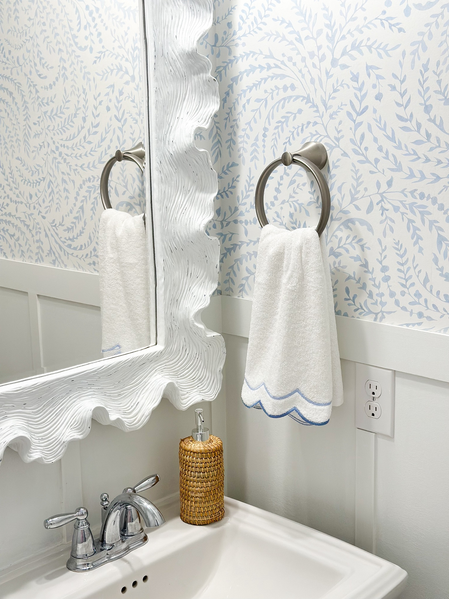 My favorite mirror is 40% off right now! 

Labor Day sale, bathroom mirror, white mirror, coastal mirror, Ballard designs, blue and white, coastal Grandmillennial, coastal bathroom 

#LTKStyleTip #LTKSaleAlert #LTKHome