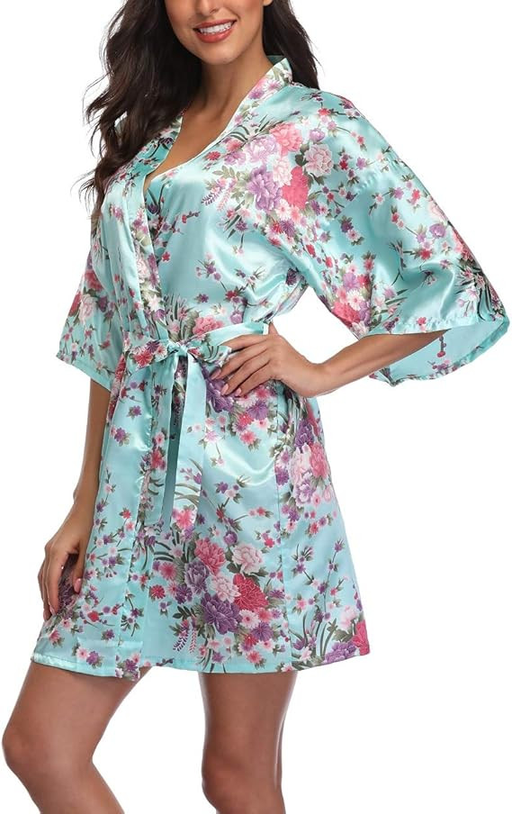 MissNina Women's Floral Silk Kimono Robes Bridesmaid Satin Robes Wedding Party Sleepwear | Amazon (US)