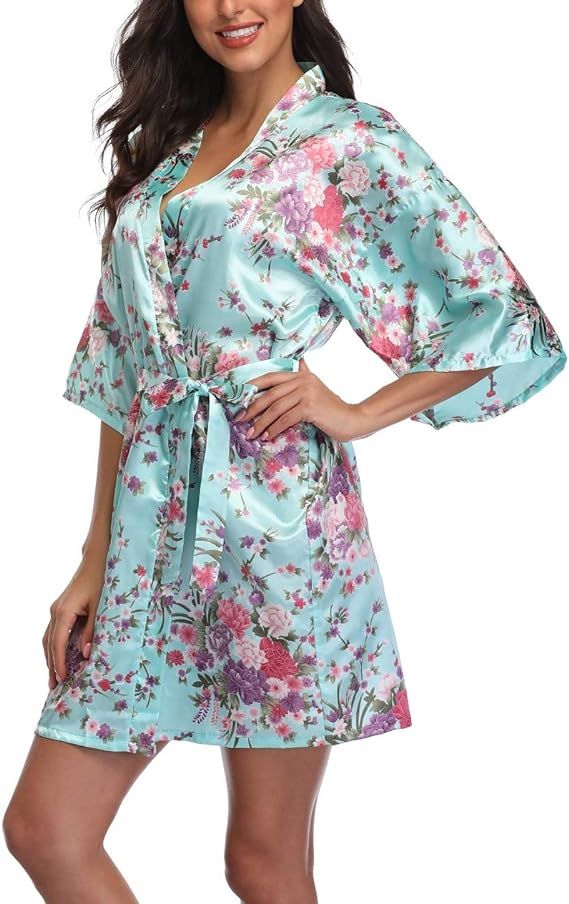 MissNina Women's Floral Silk Kimono Robes Bridesmaid Satin Robes Wedding Party Sleepwear | Amazon (US)