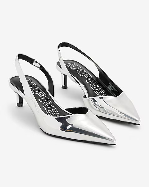 Metallic Slingback Kitten Heel Pumps | Express