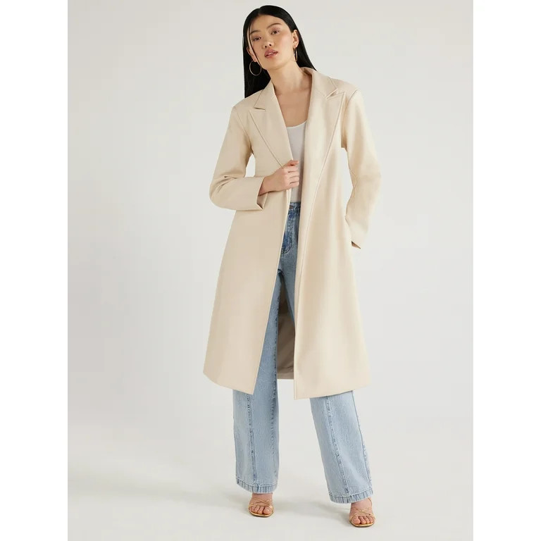 Scoop Women's Faux Leather Trench Coat with Padded Shoulders, Sizes, XS-XXL | Walmart (US)