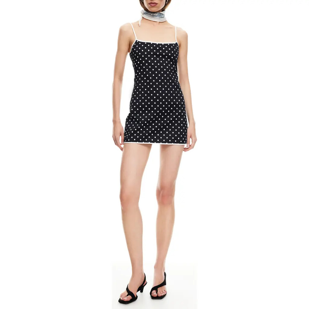 LIONESS Voyage Polka Dot Stretch Cotton Minidress in Noir Polka at Nordstrom, Size Small | Nordstrom