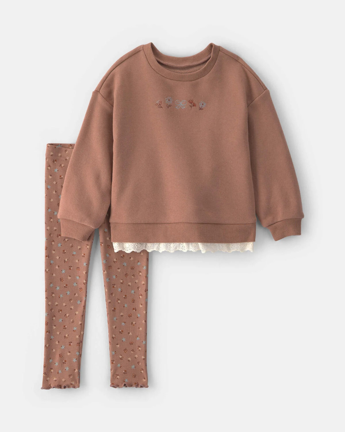 Baby Girl 2-Piece Floral Fleece Sweatshirt & Pant Set - Brown | Carter's Inc
