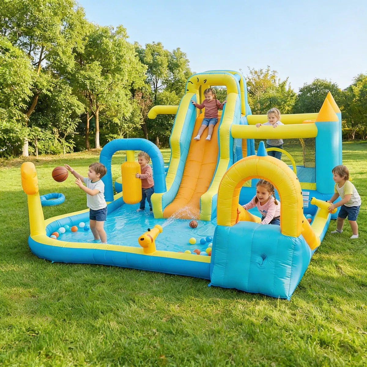 ECLIFE 18.9' x 12.6' Inflatable Water Slide Bounce House, Bouncy Castle with Splash Pool, Climbin... | Wayfair North America