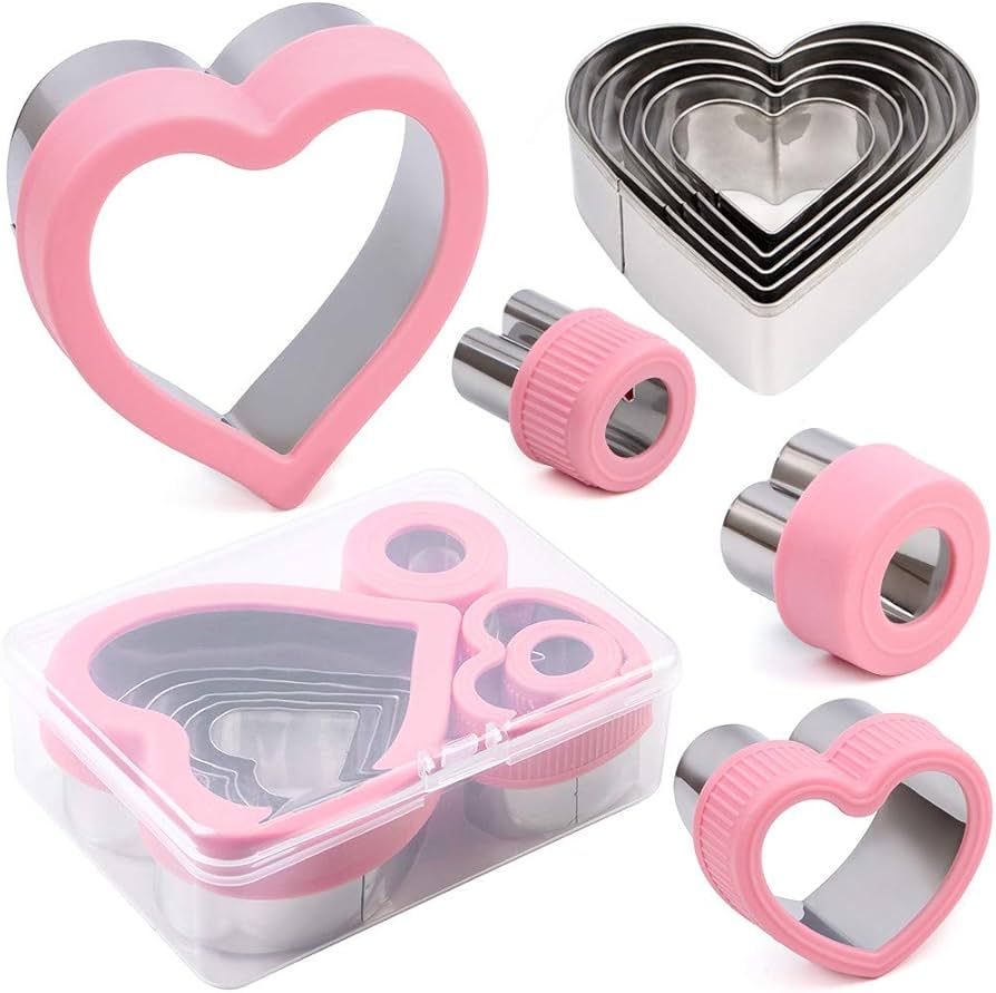 BakingWorld Heart Cookie Cutter Set,9 Piece Heart Shapes Stainless Steel Cookie Cutters Mold for Cakes Biscuits and Sandwiches,0.98"/1.45"/1.57"/1.96"/2.04"/2.32"/2.75"/3.18"/3.74" Assorted Sizes | Amazon (US)