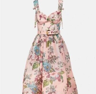 NEW Zimmermann Matchmaker Pink Floral Silk Linen Tie Midi Dress Size AU1 S  | eBay | eBay US