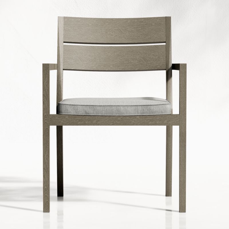 Regatta Grey Wash Teak Wood Outdoor Patio Dining Chair with Cement Revolution Fabric Cushion | Cr... | Crate & Barrel