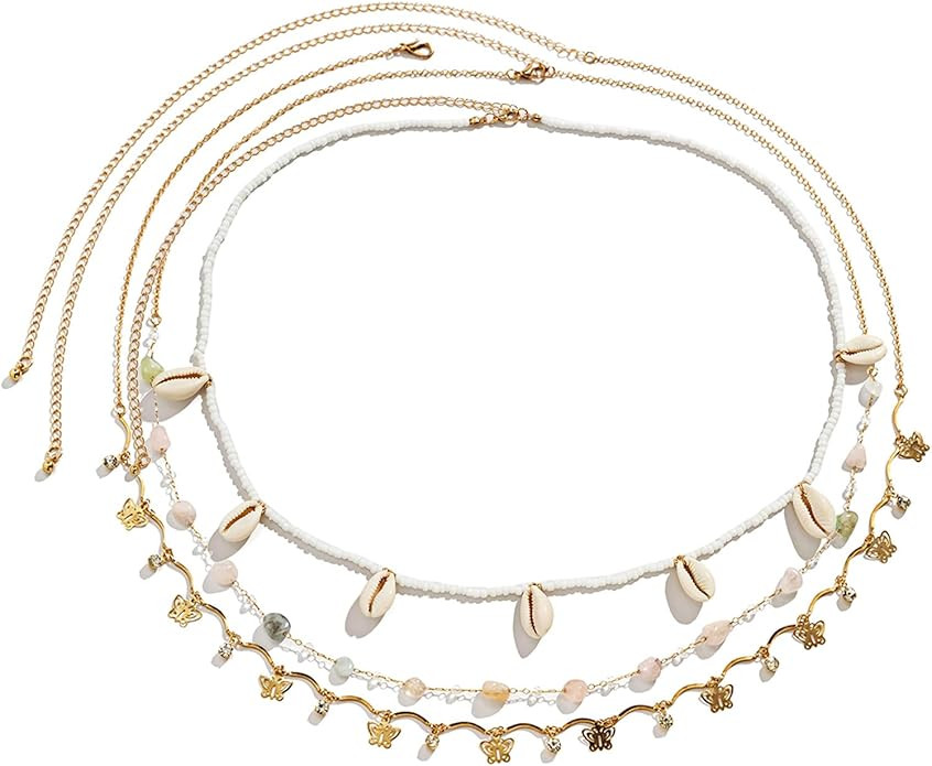 2024 Fall Outfits Summer Waist Chain Pack of 3 Pcs Seashell Waist Beads for Women Butterfly Belly... | Amazon (US)