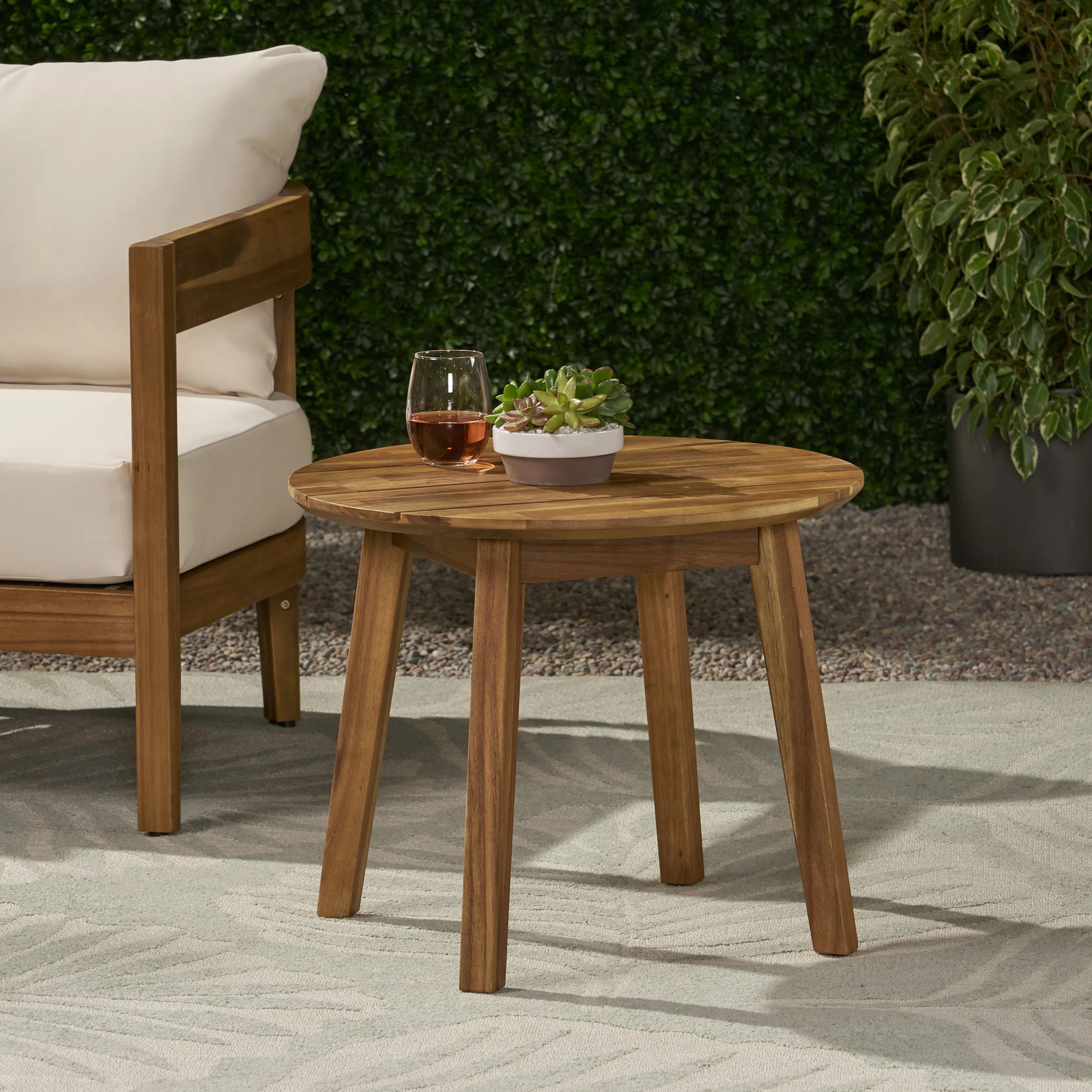 Round Acacia Outdoor Side Table , 22'' in. W 22'' in. D | Wayfair North America