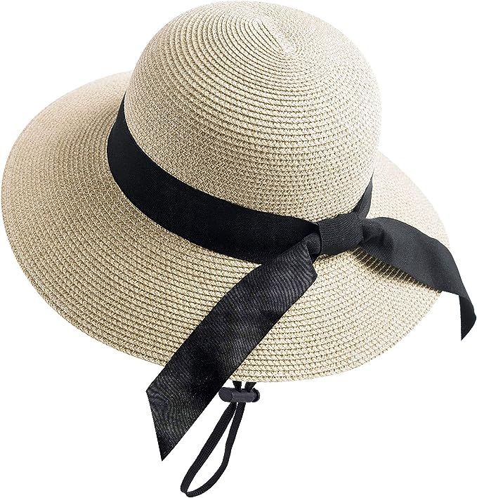 FURTALK Womens Beach Sun Straw Hat UV UPF50 Travel Foldable Brim Summer UV Hat | Amazon (US)