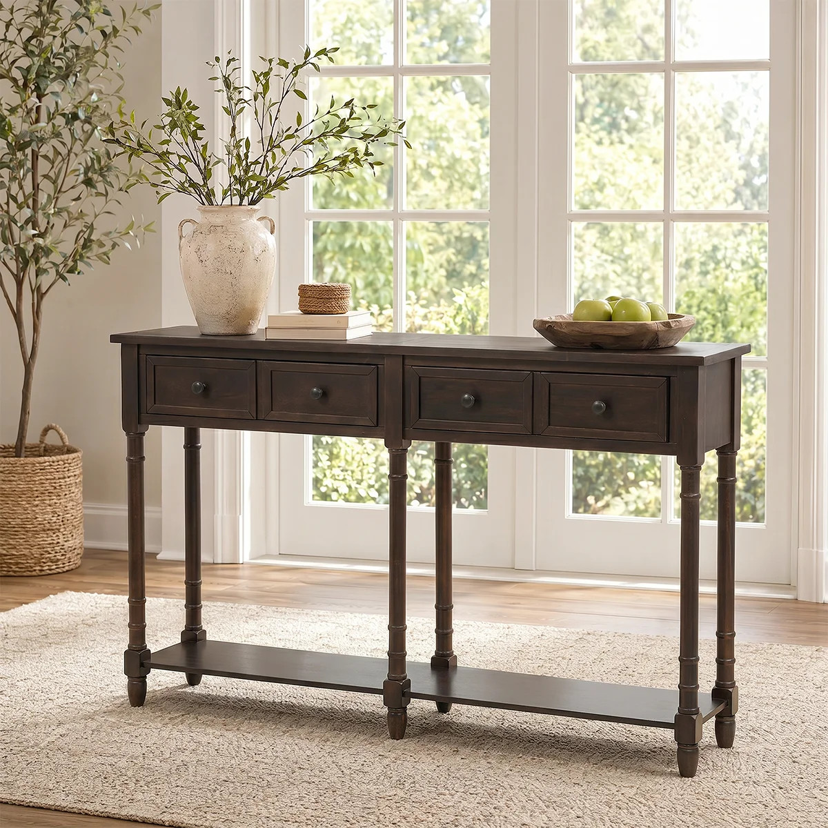 Vintage Sofa Table With Storage Drawers - Rustic Entryway Furniture, Tapered Legs, Elegant Design | Wayfair North America