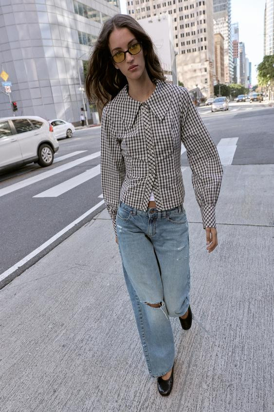 PLAID PETER PAN COLLAR SHIRT | Zara US