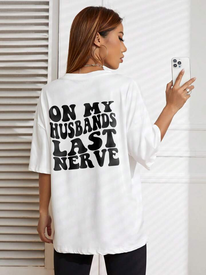 SHEIN EZwear Slogan Graphic Drop Shoulder Tee | SHEIN