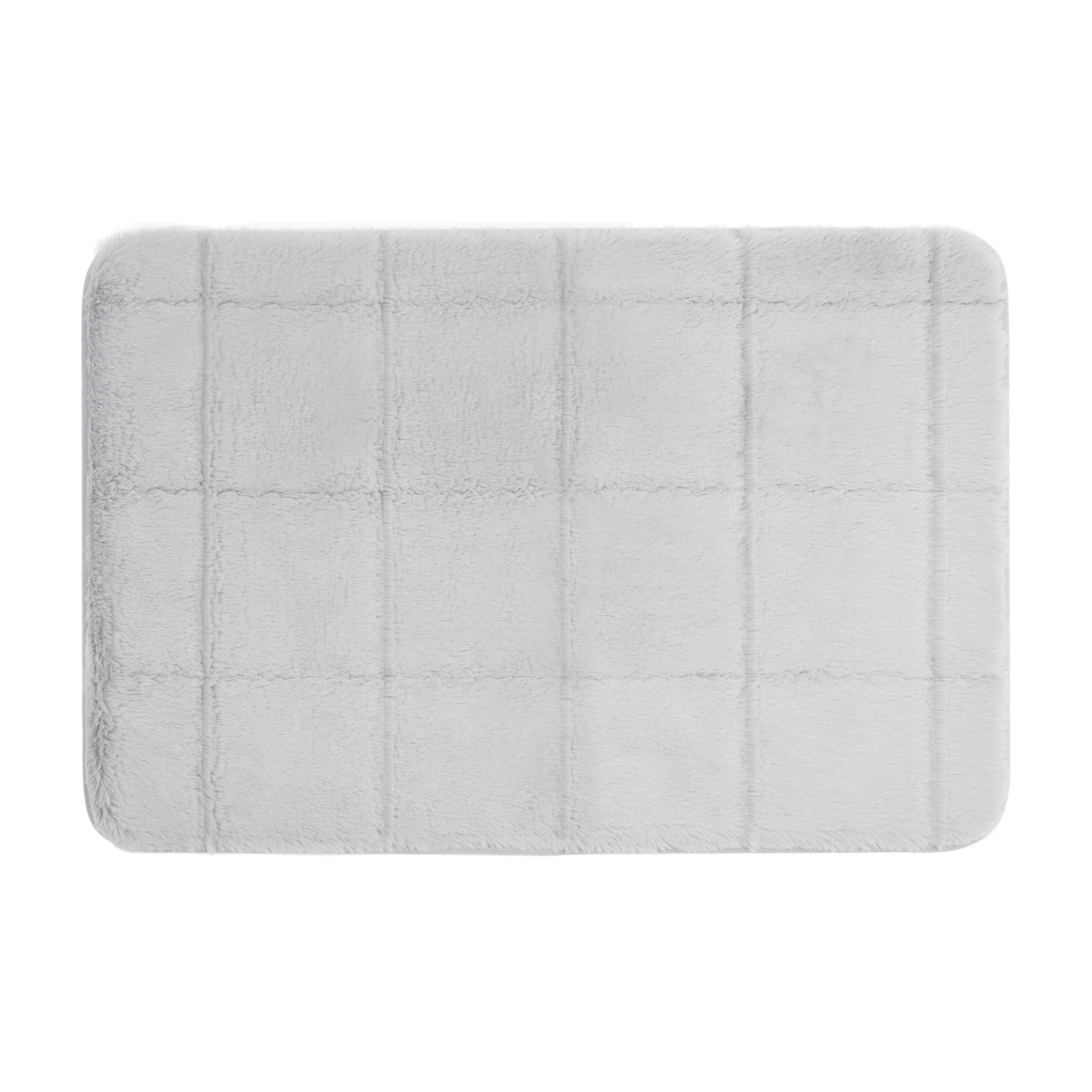Hotel Style Faux Fur Memory Foam Bath Rug, 18” x 27” Silver | Walmart (US)