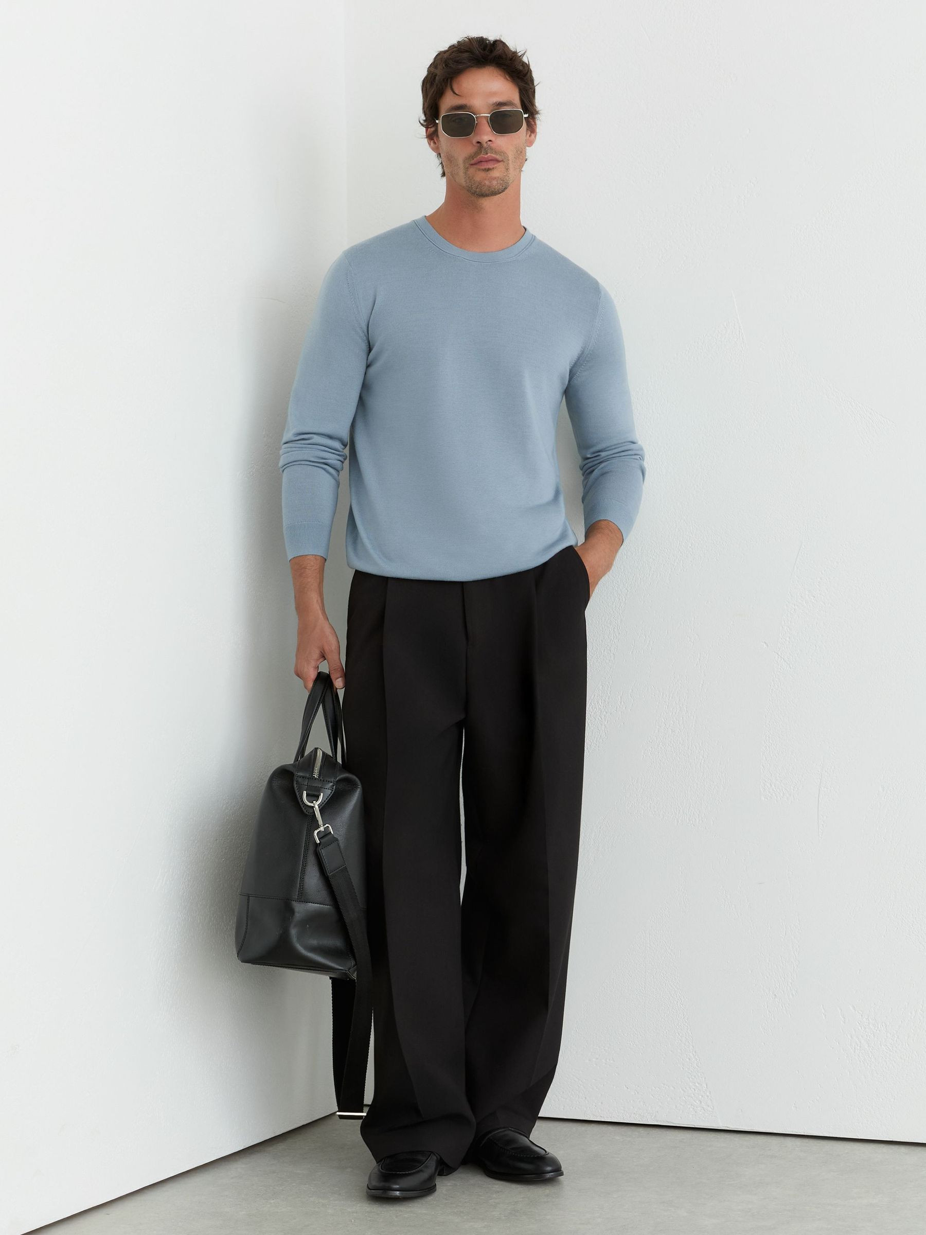 Reiss Merino Wool Crew-Neck Jumper in Armour Blue | REISS | Reiss DE