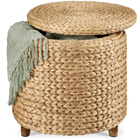 Best Choice Products 17" Round Storage Ottoman with Lid - Handwoven Water Hyacinth Modern Footstool, Natural | Walmart (US)