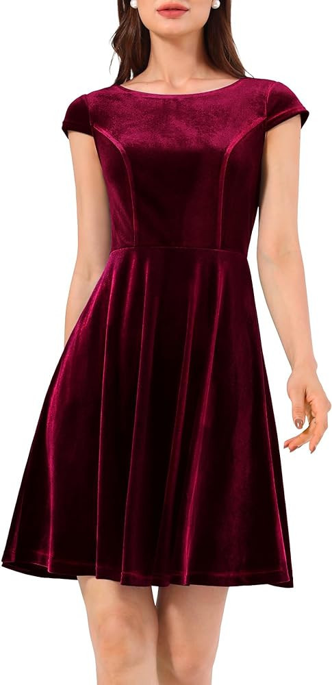 Dressystar Women's Velvet Dress Cocktail Evening Party Dress Cap Sleeve Flared A-line Christmas Party Dresses Prom Gown | Amazon (US)