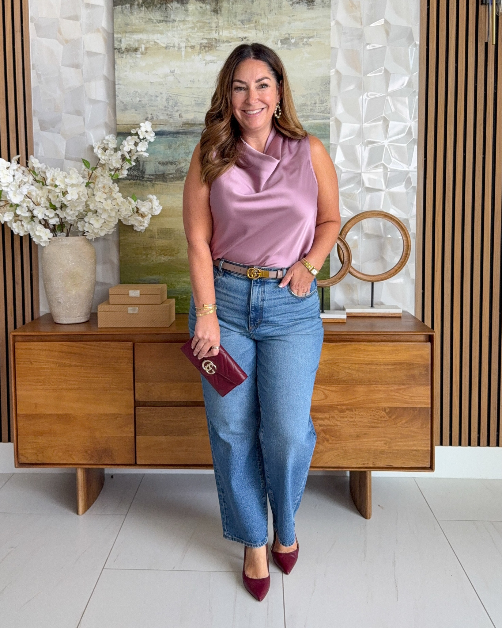 Dressy Casual outfit great for grabbing drinks at a conference- take the cowl neck top and pair with jeans. wearing large in top and 12 in jeans #workwear  

 #LTKOver40 #LTKMidsize #LTKWorkwear