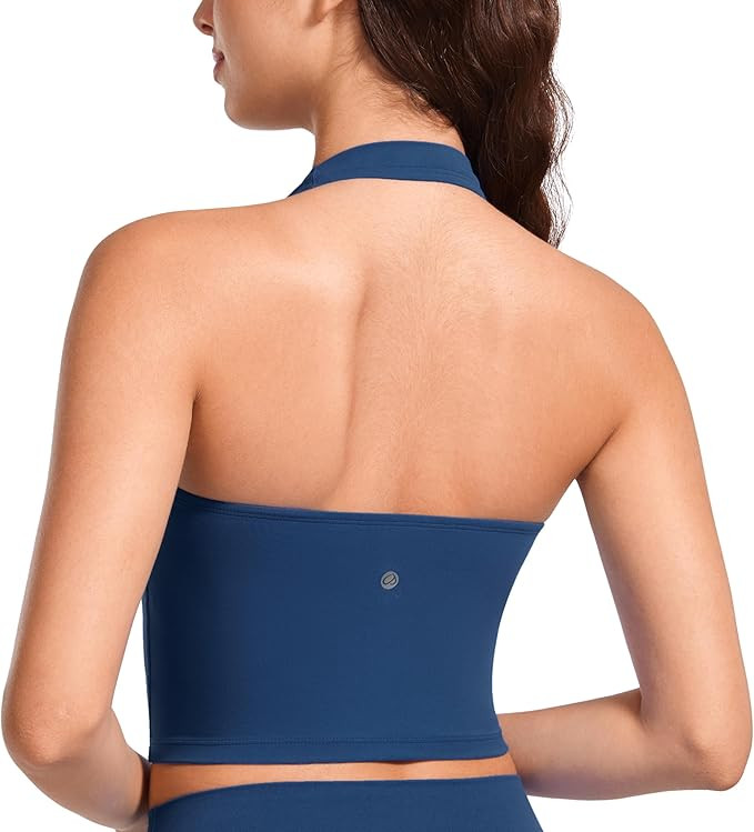 CRZ YOGA Womens Butterluxe Halter Longline Sports Bra - Padded Workout Yoga Crop Tops Tanks with ... | Amazon (US)