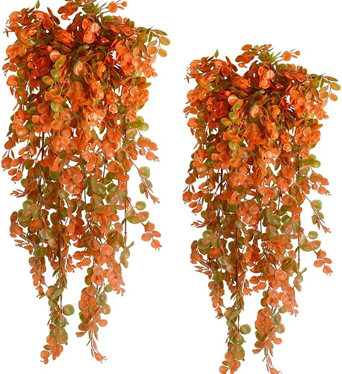 2pcs Artificial Hanging Fall Plants Fake Hanging Plant Faux Eucalyptus Leaf Greenery Vine Outdoor... | Amazon (US)